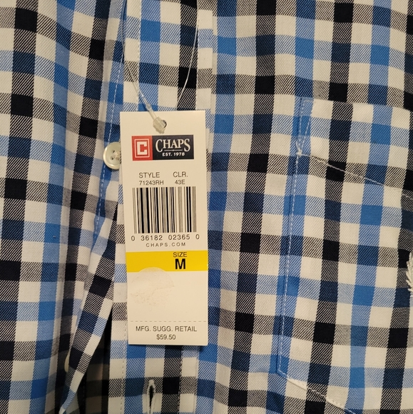 CHAPS NWT Blue Black and White Button down shirt - Picture 7 of 10